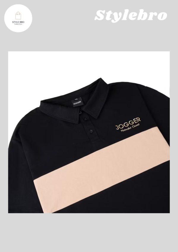 Áo Polo Nam Jogger Màu Đen Phối Sọc Be - Hình ảnh 3