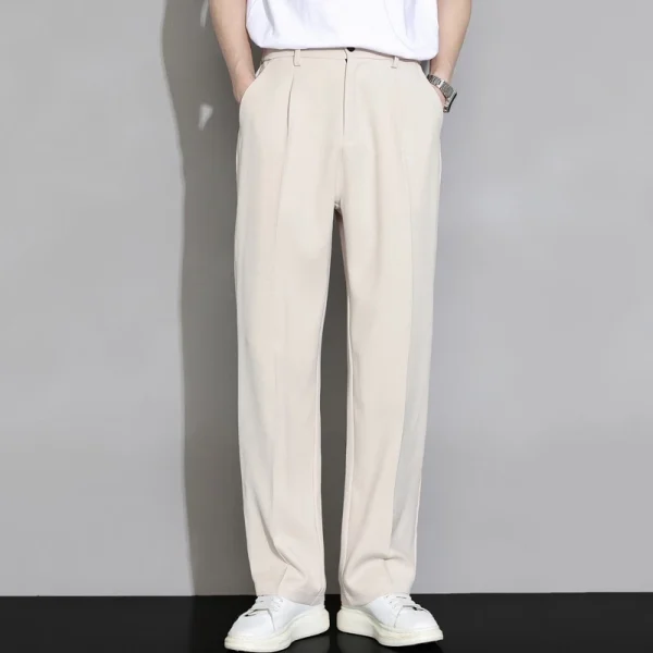 Quần Tây Nam Ống Suông Cạp Chun Sau, Quần Âu Nam Hách Dáng Vải Cotton Hàn Co Dãn Nhẹ Thoáng Khí - Hình ảnh 3